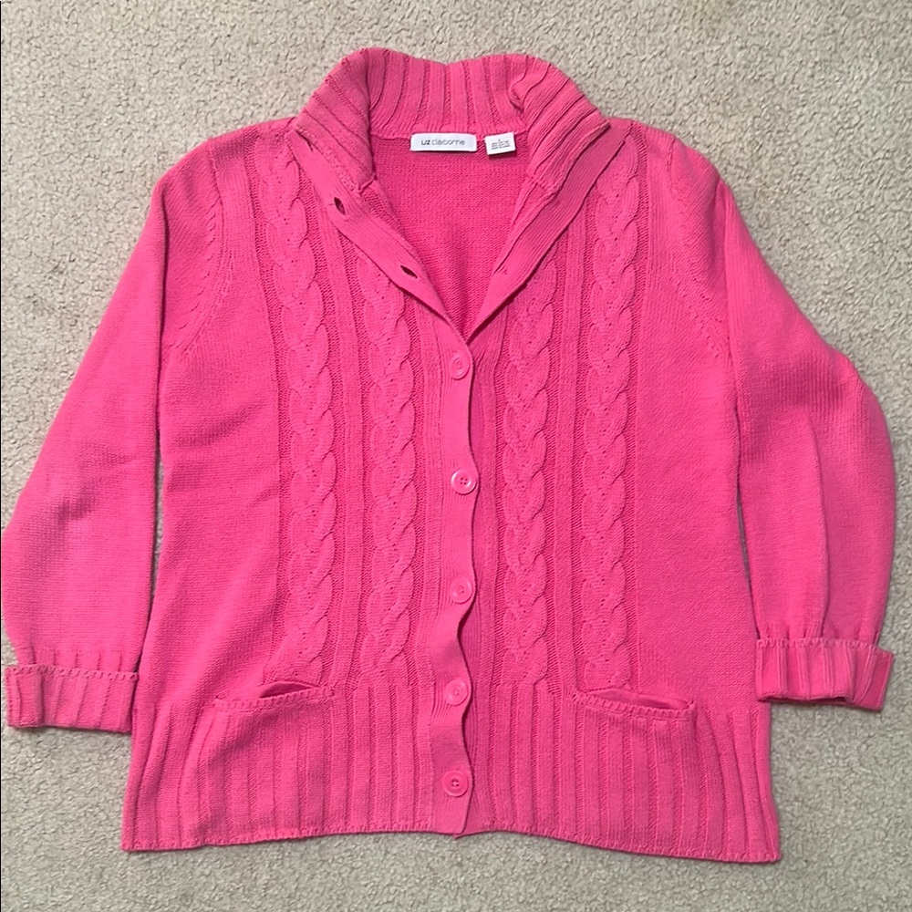 Liz Claiborne Pink Cable Knit Cardigan Sweater